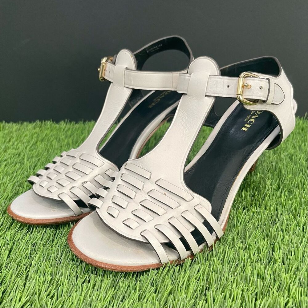 Coach IZZY White Leather Heel Sandals. 7.5B.